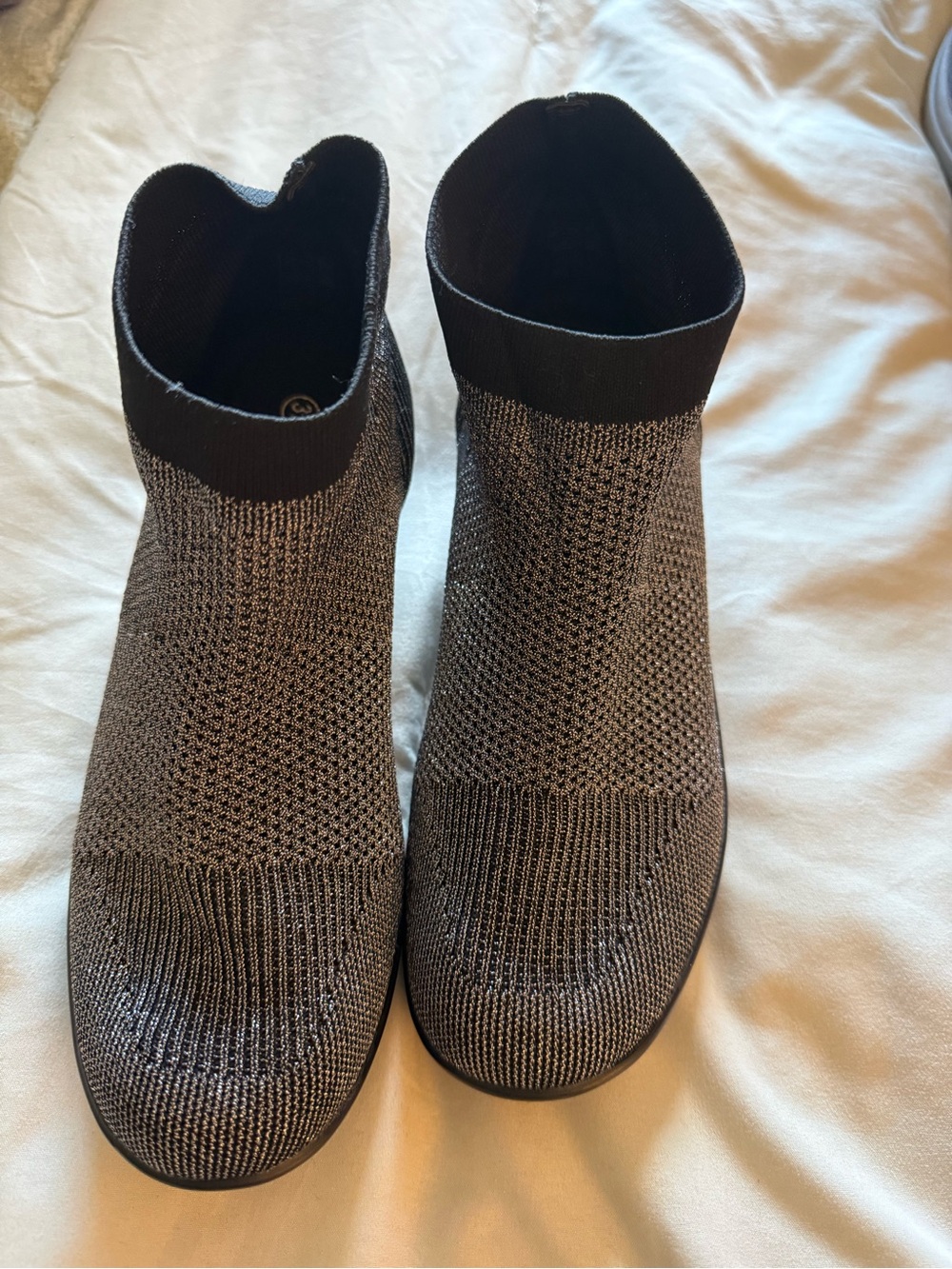bernie mev. Knit Slip-On Ankle Booties in Black and Gray